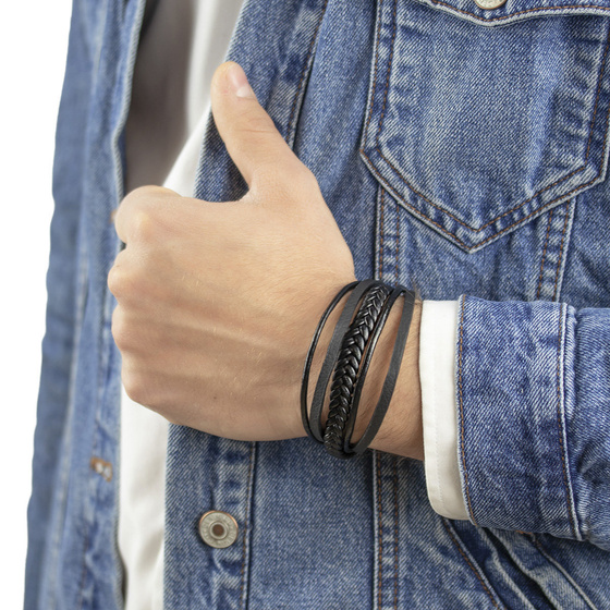 Bransoletka męska STAL SZLACHETNA 316L SKÓRA