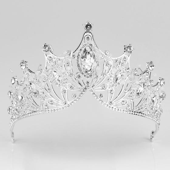 DIADEM Korona Tiara MISS GLOW ŚLUBNY srebrny cyrkonie KRYSZTAŁY