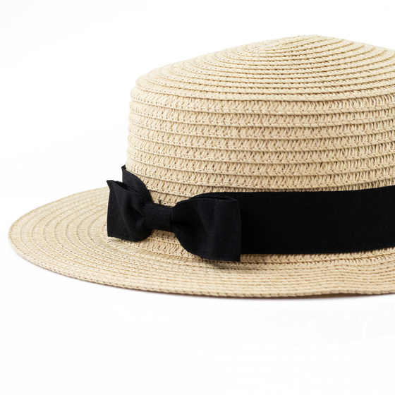 KAPELUSZ pleciony damski KANOTIER (boater) małe rondo LATO KOKARDA