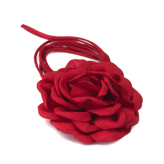Naszyjnik CHOKER ozdobny KWIAT na szyję róża na rzemyku elegancki czerwony