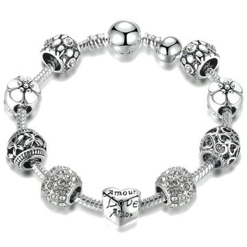 Bransoletka damska SREBRNA modułowa LOVE CHARMS