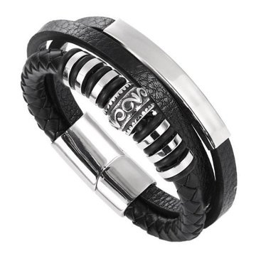Bransoletka MĘSKA STAL SZLACHETNA 316L SKÓRA