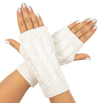 RĘKAWICZKI ciepłe DAMSKIE bez palców warkocz MITENKI krótkie