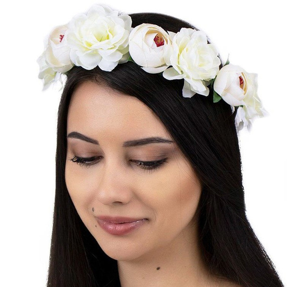 WIANEK na głowę opaska KWIATY piwonie ECRU ślubny