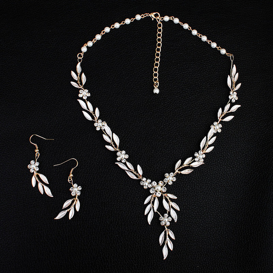 KOMPLET BIŻUTERII ślub KOLCZYKI NASZYJNIK ślubny listki