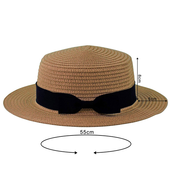 KAPELUSZ pleciony damski KANOTIER (boater) małe rondo LATO KOKARDA