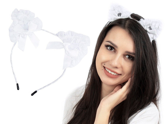 OPASKA DO WŁOSÓW koronka biała PANIEŃSKI kokardki KOCIE uszy