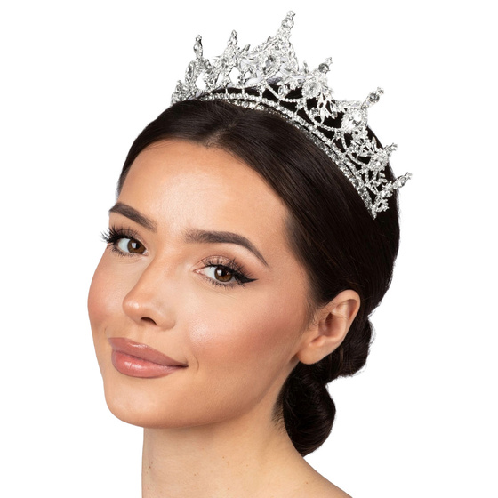 DIADEM Korona Tiara MISS GLOW ŚLUBNY srebrny cyrkonie KRYSZTAŁY