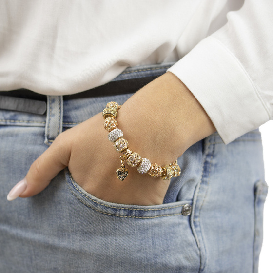 BRANSOLETKA damska CHARMS złota napis: I love you