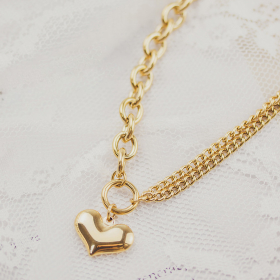 Naszyjnik ŁAŃCUCH serce STAL SZLACHETNA POZŁACANA