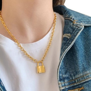 Naszyjnik KŁÓDKA łańcuch STAL SZLACHETNA POZŁACANA