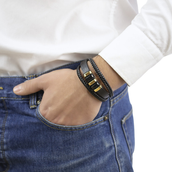 Bransoletka męska STAL SZLACHETNA 316L SKÓRA