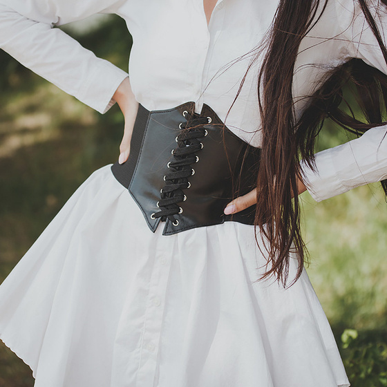 PASEK pas szeroki GORSET czarny GUMOWY SZNUROWANY rozmiar L