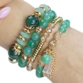 BRANSOLETKI damskie ZESTAW elegancki KORALIKI złote KRYSZTAŁ