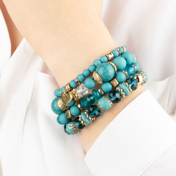 BRANSOLETKI damskie koraliki serce ZESTAW 4 sztuki