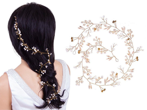 OZDOBA DO WŁOSÓW długa ŚLUBNA ZŁOTA - 50cm