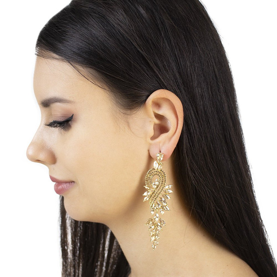 KOLCZYKI złote WISZĄCE kryształki ŚLUBNE długie