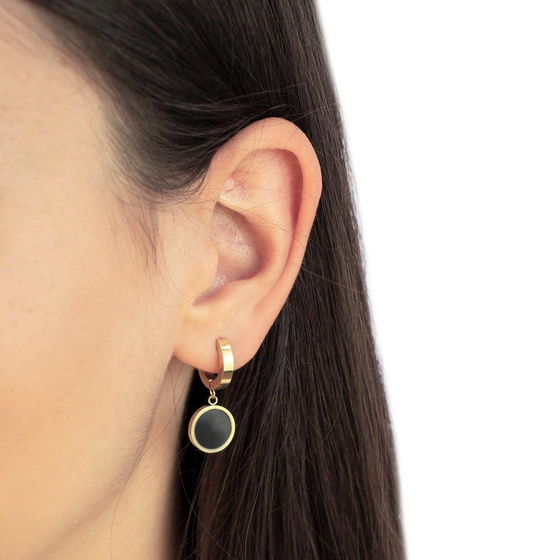 Kolczyki KÓŁKA czarne STAL SZLACHETNA POZŁACANA