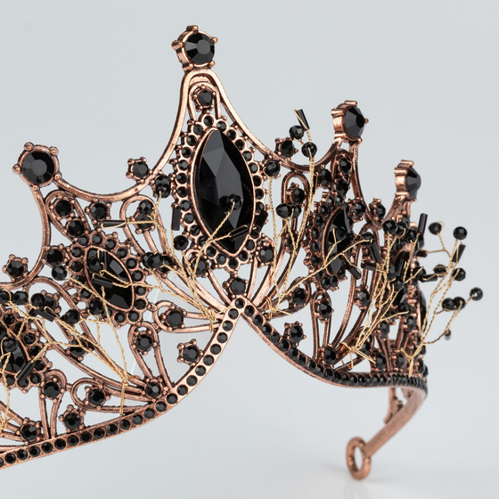 DIADEM Korona Tiara MISS GLOW Wieczorowy CZARNE cyrkonie KRYSZTAŁY