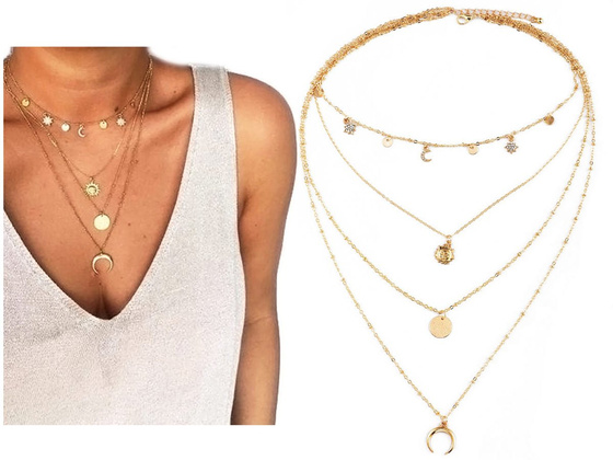 CHOKER NASZYJNIK złoty KSIĘŻYC SŁOŃCE cyrkonie