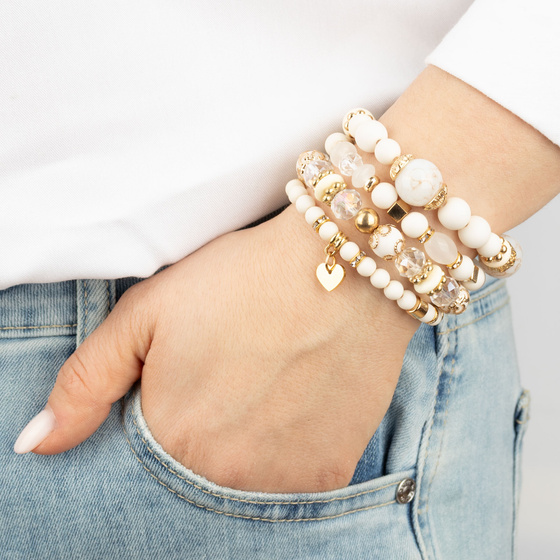 BRANSOLETKI damskie koraliki serce ZESTAW 4 sztuki