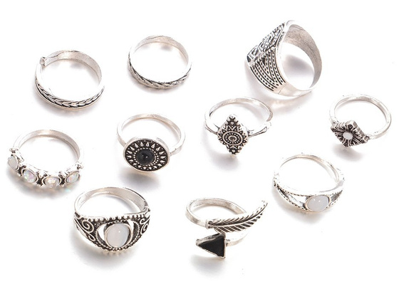 Pierścionek ZESTAW 10 elementów SREBRO antyczne