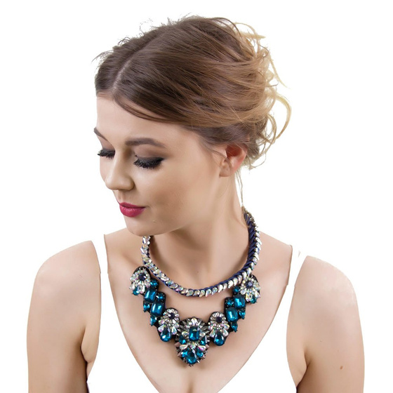 NASZYJNIK turkusowy KOLIA błyszczący KRYSZTAŁY