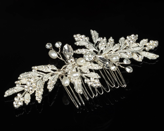 OZDOBA grzebyk do włosów ŚLUBNA cyrkonie SREBRNA