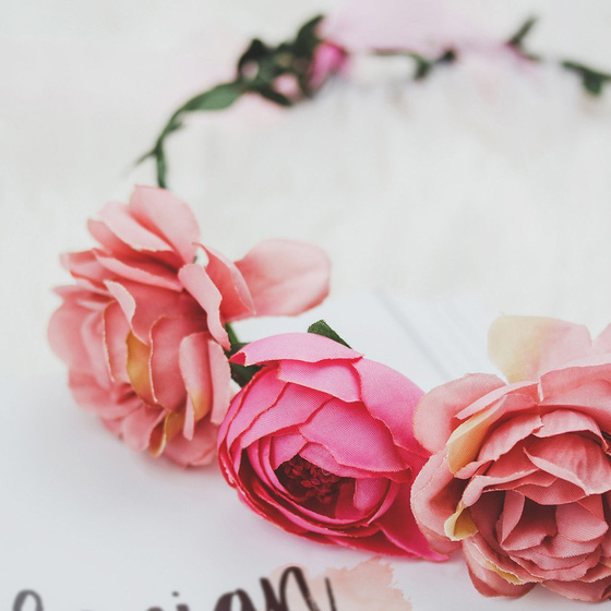 WIANEK na głowę KWIATY piwonie RÓŻOWY ślubny