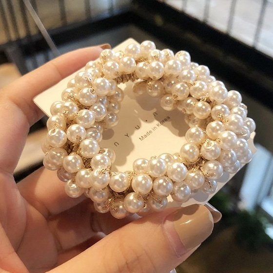 GUMKA DO WŁOSÓW perłowa PERŁY rozciągliwa BIAŁA