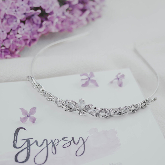 OPASKA DO WŁOSÓW tiara CYRKONIE damska ślub SREBRNA ślubna