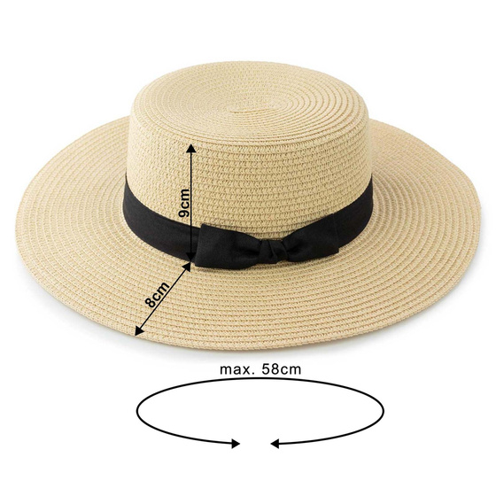 KAPELUSZ pleciony KANOTIER (boater) damski SŁOMKOWY małe rondo LATO KOKARDA