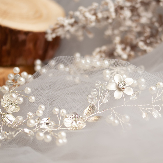 OZDOBA DO WŁOSÓW długa ŚLUBNA STROIK ŚLUB SREBRNA