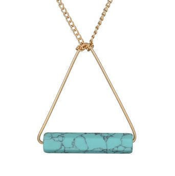 NASZYJNIK damski ZŁOTY TRÓJKĄT turkus MARMUR