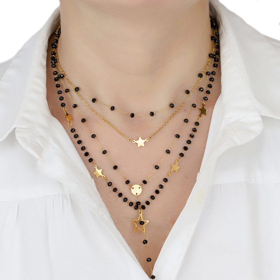 Naszyjnik długi STAL SZLACHETNA POZŁACANA gwiazdki