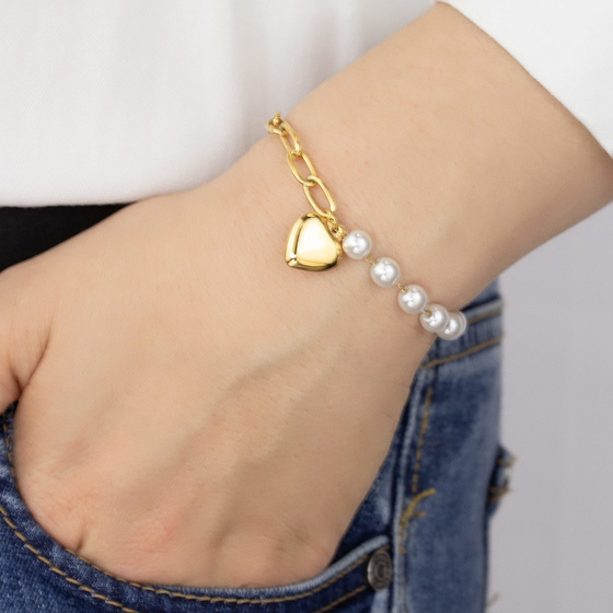 BRANSOLETKA złota perły STAL SZLACHETNA POZŁACANA