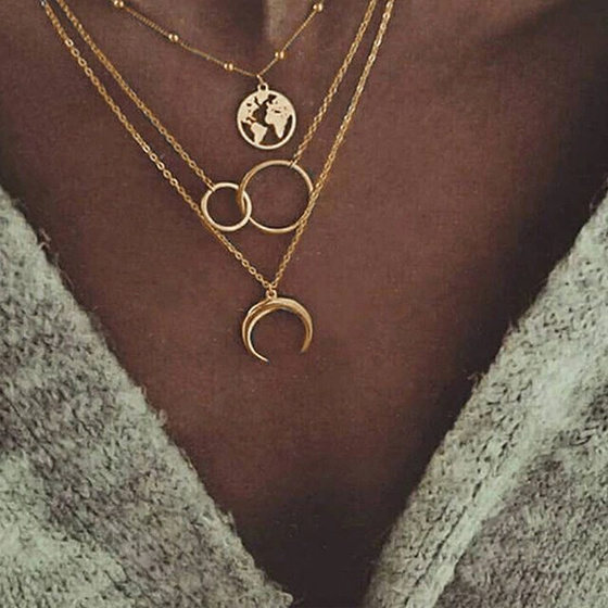 Naszyjnik zestaw STAL SZLACHETNA POZŁACANA planeta