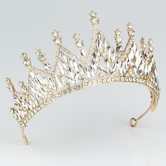 DIADEM Korona Tiara MISS GLOW ŚLUBNY ZŁOTY cyrkonie KRYSZTAŁY