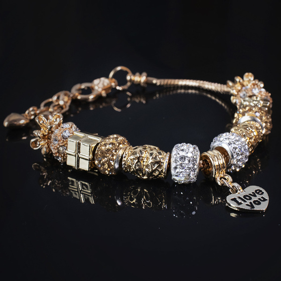 BRANSOLETKA złota MODUŁOWA napis CHARMS gold