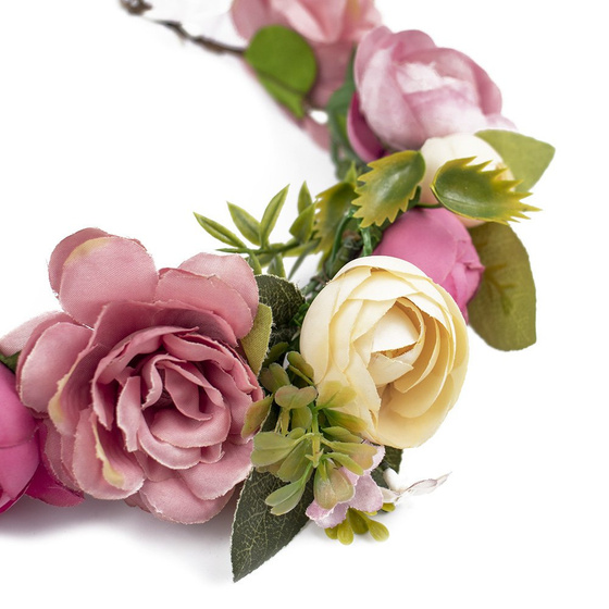 WIANEK na głowę BOHO kwiaty RÓŻOWY ślubny PIWONIE