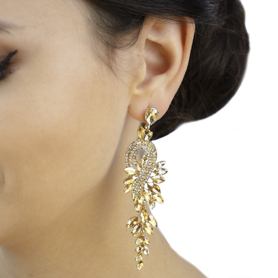 KOLCZYKI złote WISZĄCE kryształki ŚLUBNE długie