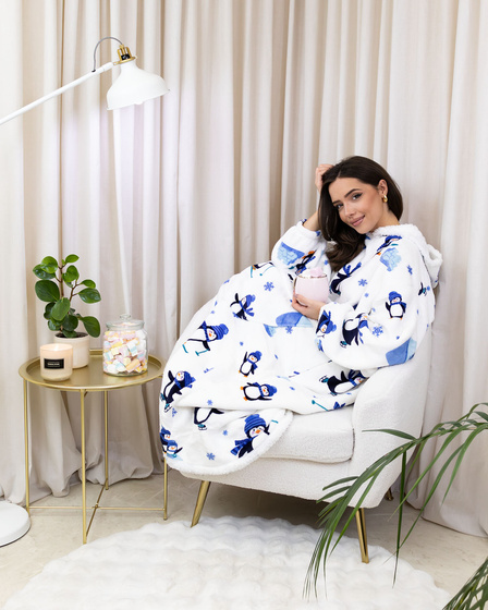 KOCOBLUZA KOC BLUZA CIEPŁA 2w1 GRUBA XXL FUTRZAK POLAR z kapturem OVERSIZE