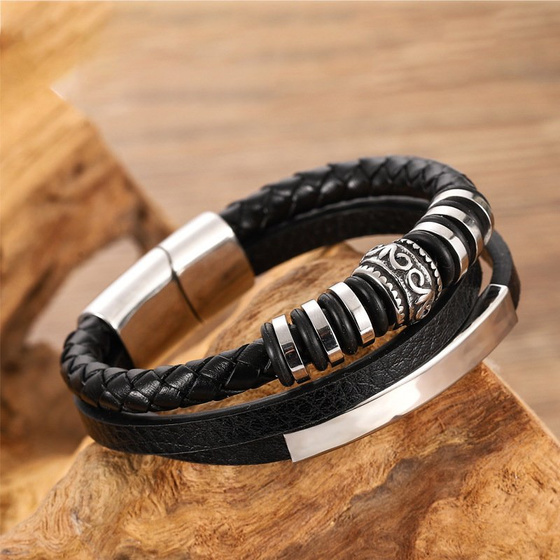 Bransoletka MĘSKA STAL SZLACHETNA 316L SKÓRA