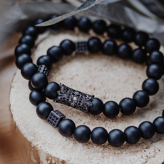 BRANSOLETKI MĘSKIE podwójne KORALIKI czarne