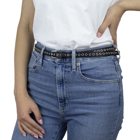 PASEK do spodni damski CZARNY klamra KÓŁKA wąski