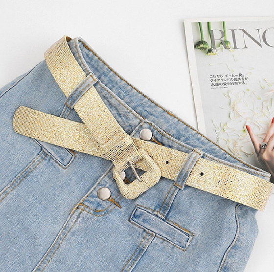 DAMSKI pasek do spodni KLAMRA klasyczny brokatowy