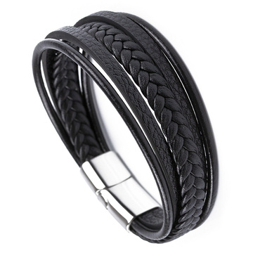 Bransoletka męska STAL SZLACHETNA 316L SKÓRA