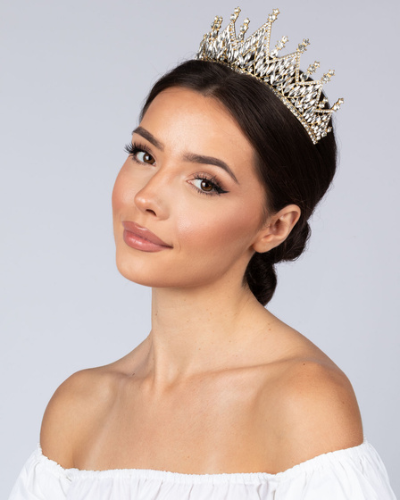 DIADEM Korona Tiara MISS GLOW ŚLUBNY ZŁOTY cyrkonie KRYSZTAŁY