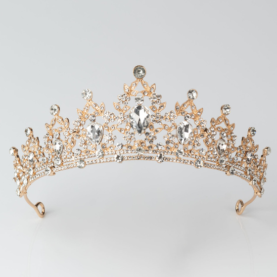 DIADEM Korona Tiara MISS GLOW ŚLUBNY ZŁOTY cyrkonie KRYSZTAŁY