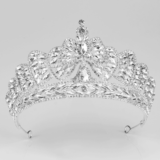 DIADEM Korona Tiara MISS GLOW ŚLUBNY srebrny cyrkonie KRYSZTAŁY